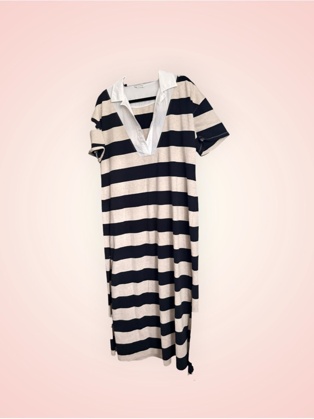 Banana Republic Navy and Cream Striped Maxi Polo Dress